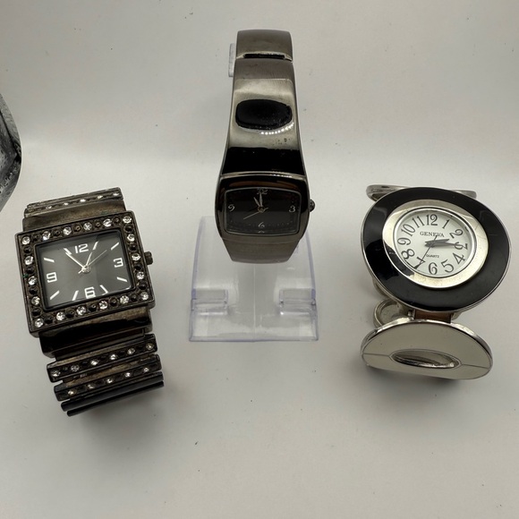 Women's Geneva Lot of (3) Cuff Watch (Needs Battery) Black Grey Silver - Picture 1 of 7